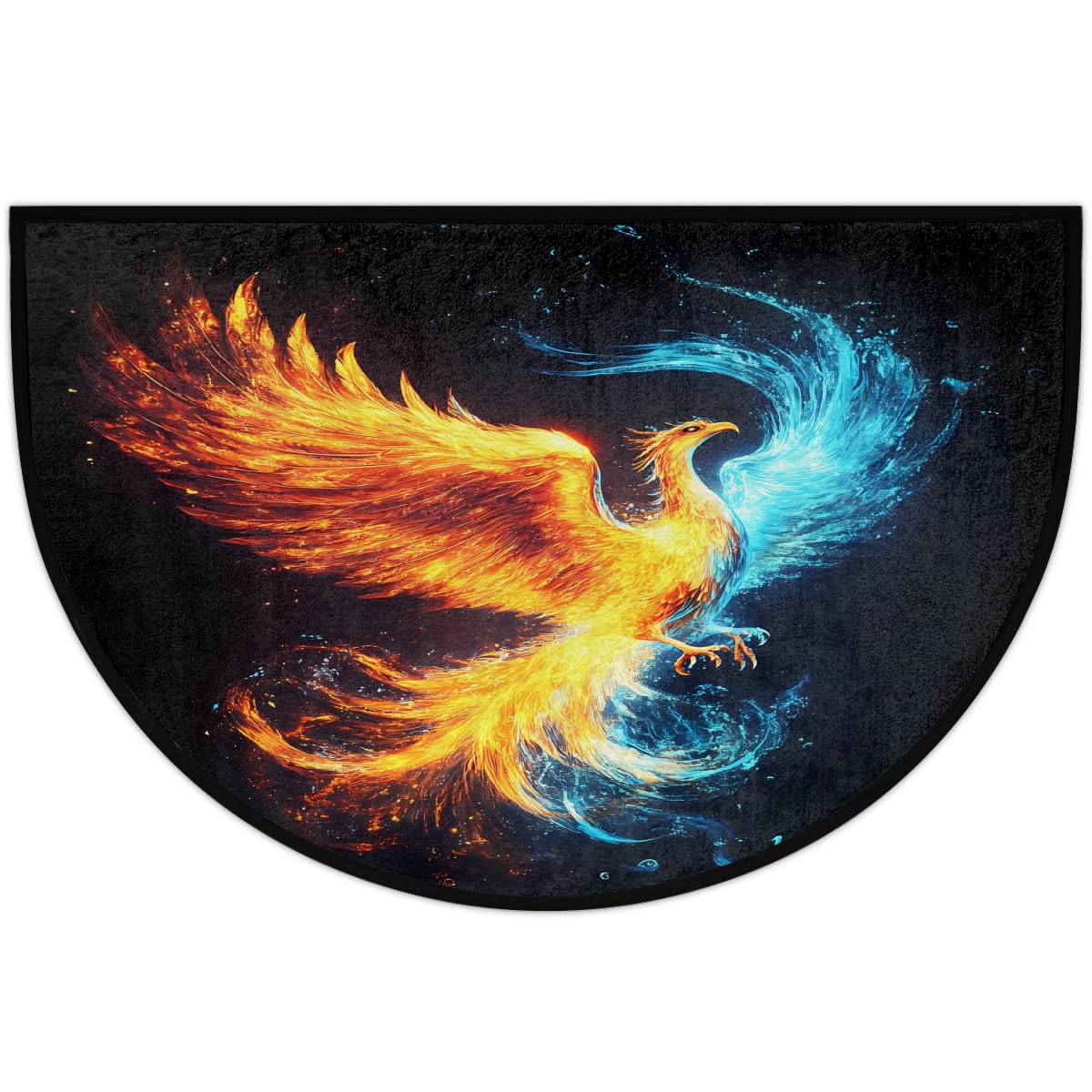 Abstract Fire Water Phoenix Half Round Door Mat Indoor Entrance Low Pile Non Slip Absorbent Semi Circle Welcome Mats Doormats 36x24 in Floor Mats for Home Kitchen (Abstract Fire Water Phoenix)