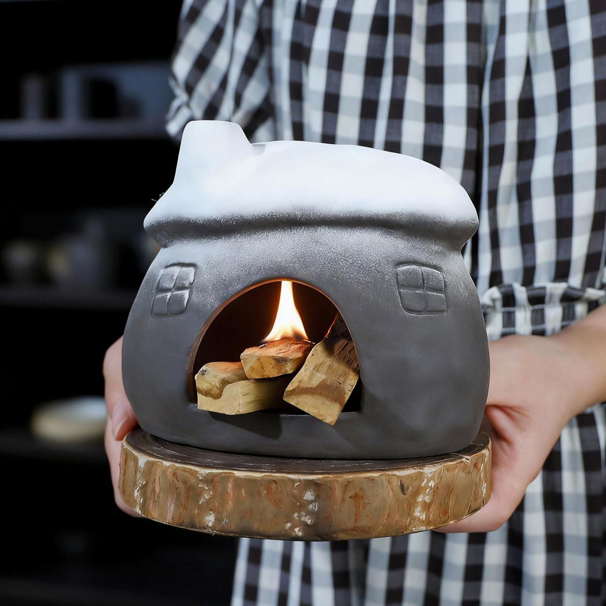 Wide Snow Roofed Palo Santo Burner (Black-snow Top)