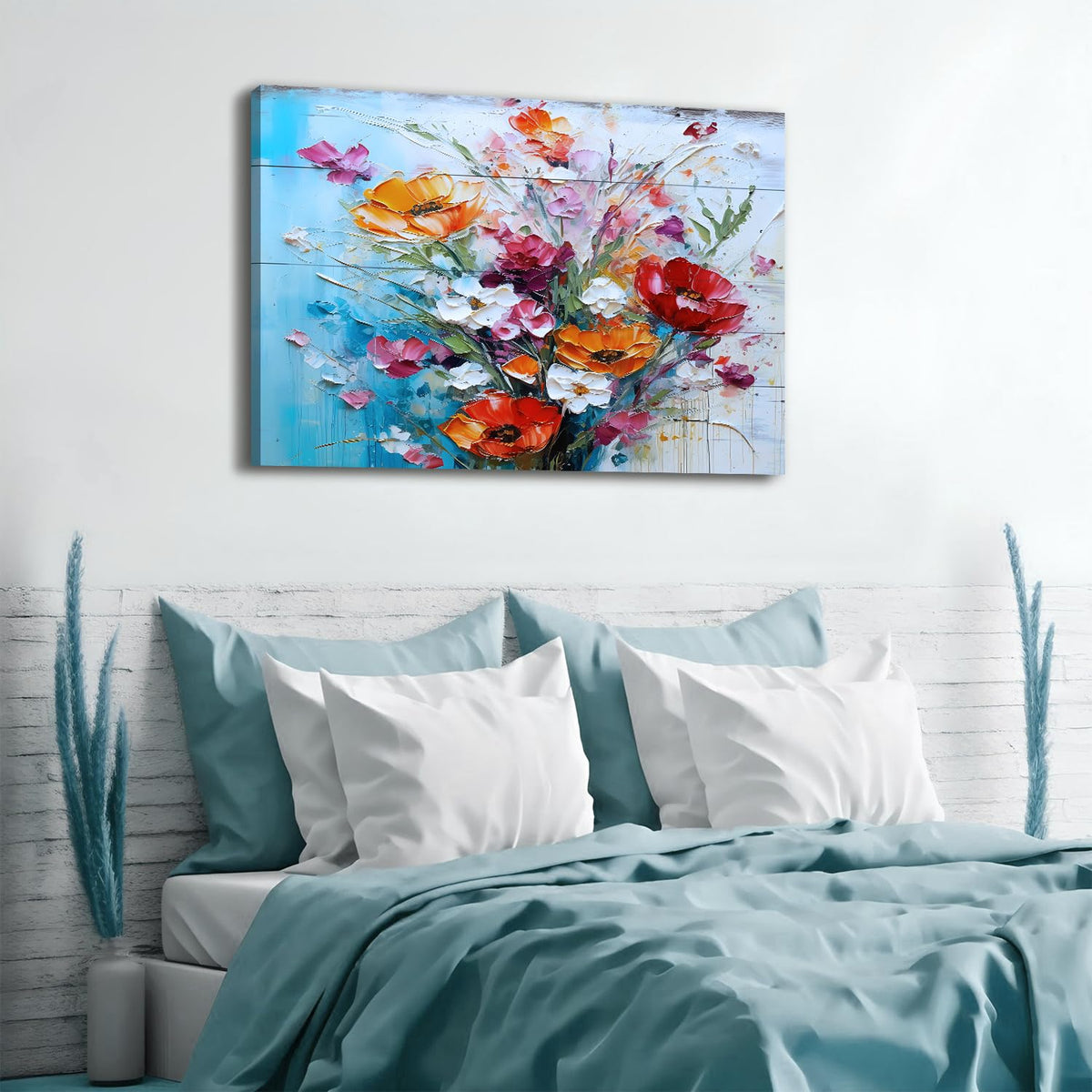 Extra Large Floral Canvas Wall Art for Living Room Poppy Flowers Painting Rustic Colorful Wildflowers Wall Decor Farmhouse Prints Vintage Nature Artwork Framed Kitchen Bedroom Home Decoration 32x48" (48"L x 32"W / Colorful Floral)