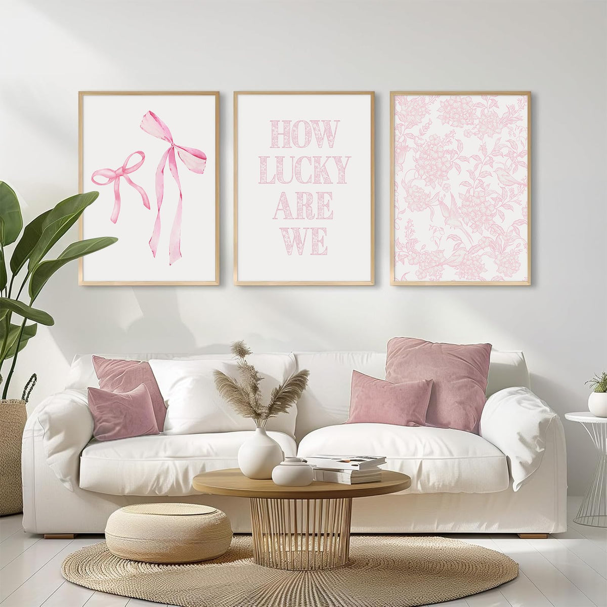 Pink Bow Floral Wall Art Preppy Aesthetic Canvas Wall Decor Trendy Coquette Posters Pink Bow Pictures Chinoiserie Flower Prints Painting for Girls Dorm College Apartment 12x16 Inch Unframed Set of 3 (Pink Art / 12x16 Inch Unframed)