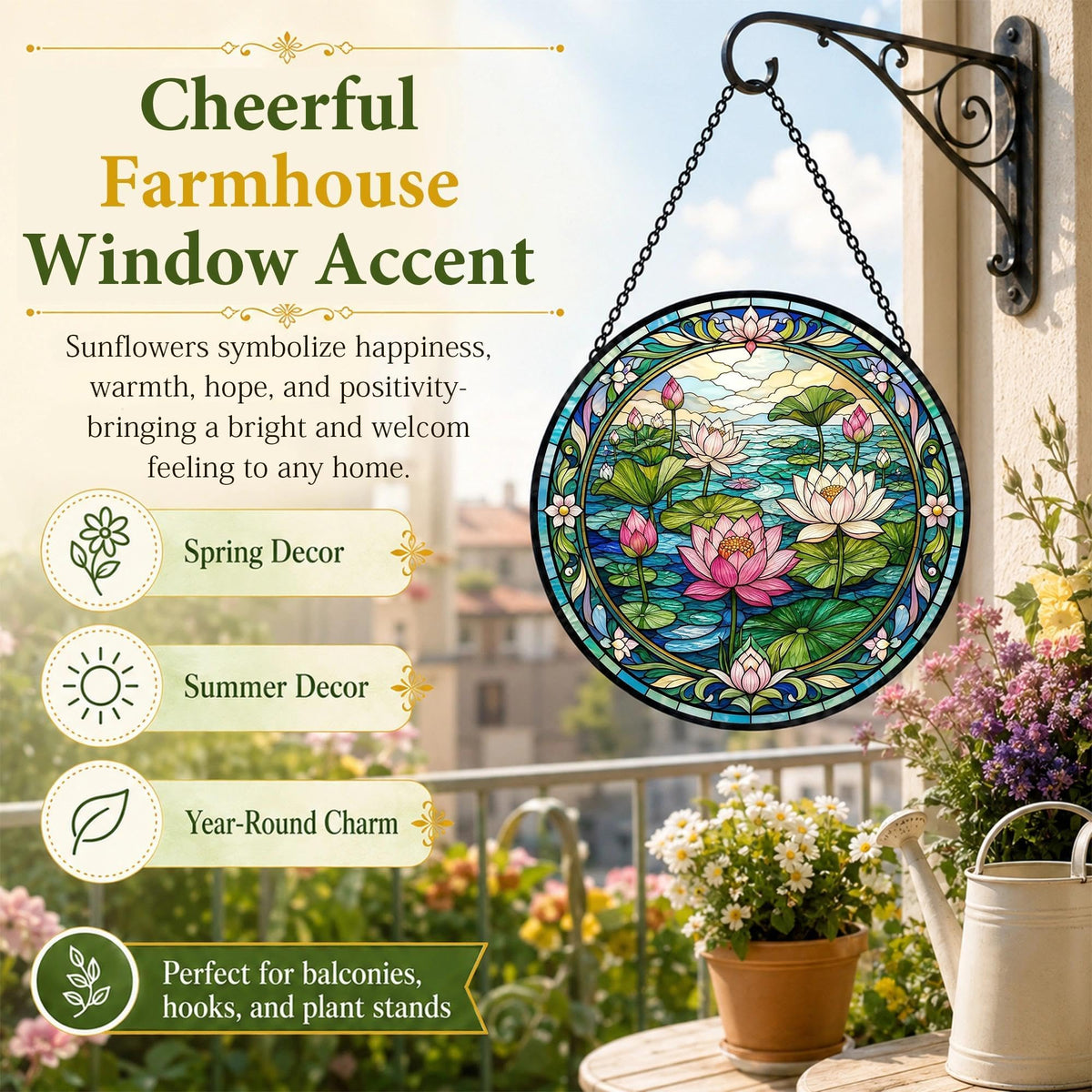 Lotus Flower Suncatcher Stained Glass Window Hanging Lotus Gifts for Women Christmas Lotus Decor Zen Meditation Sun Catcher Home Yoga 6.3 in (Lotus / 6.3 x 6.3 IN)