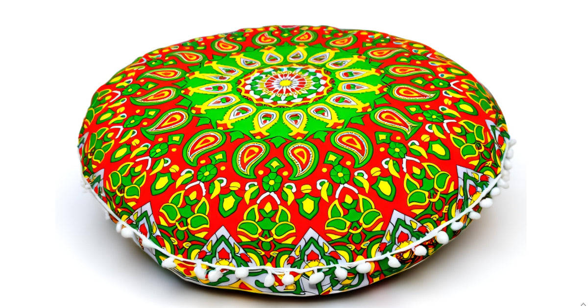 Large Round seat Floor Cushion Chair Ottoman Cover Pouf Pillow Meditation Floor Cushions for Adults Seating pouffe Ottoman Throw Covers Craft Room Furniture for Sitting Cover 22 Inches (Green Red)