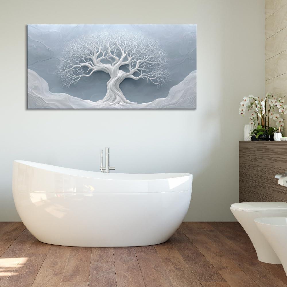 White Tree Wall Art for Living Room Office Natural Minimalism Minimalist Art Abstract Geometric Tree of Life Painting Prints Contemporary Canvas Artwork Dining Bedroom Decor Large (Contemporary / White Bare Tree Wall Art / 46L" x 23W")