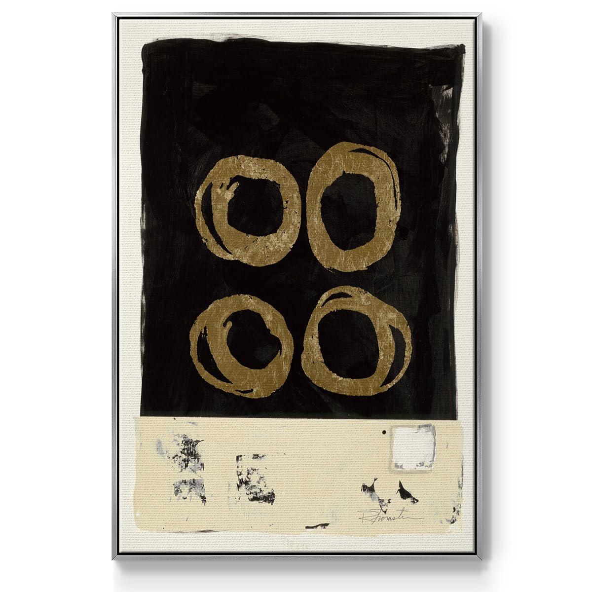 Canvas Silver Floating Frame Art Picture & Prints Black Golden Geometric Sphiral Patterns Abstract Artwork for Bedroom Office Home Decor (25"L x 17"W / Standing Strong II)