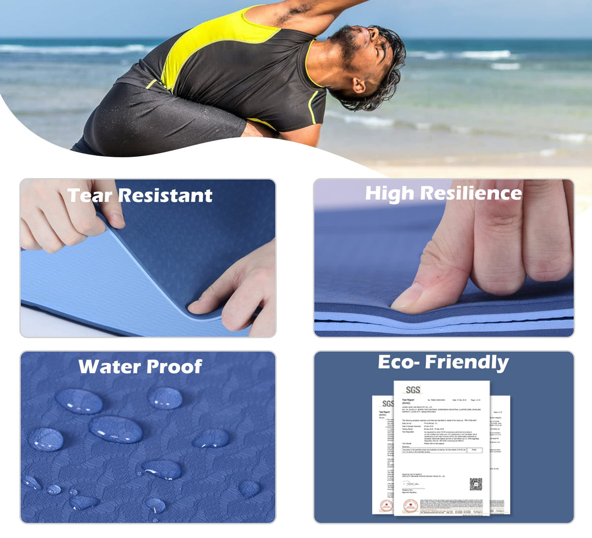 Yoga Mat Extra Thick 1 (72"x24"x1/3" / True Navy & Light Blue)