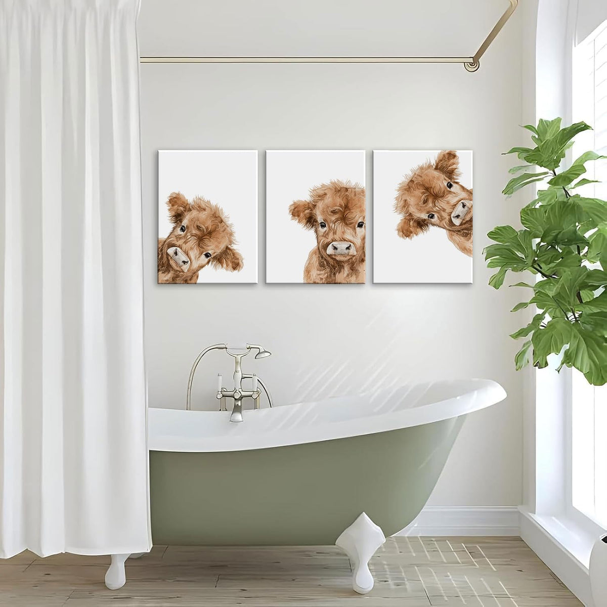 3 Piece Cute Highland Cow Canvas Wall Art Nursery Funny Animal Framed Wall Art Baby Cow Pictures Wall Decor Kids Animals Art Prints for Children's Room Bedroom 12"x16" (Highland bull / 12x16in)