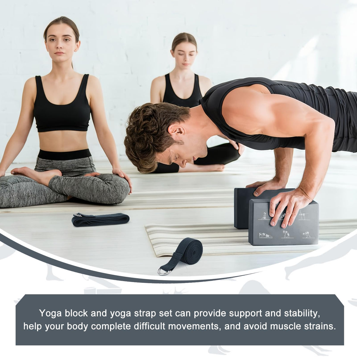 2 Pcs Yoga Blocks and 2 Yoga Straps Set (Gray / Normal)