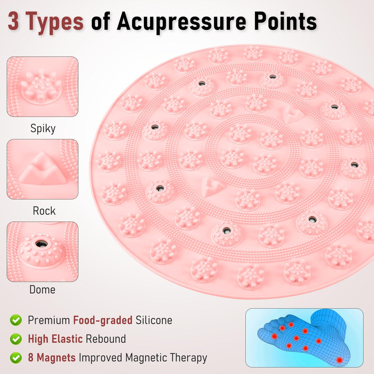 Acupressure Foot Massage Mat for Plantar Fasciitis Relief Round 16" (16*16" Pink)