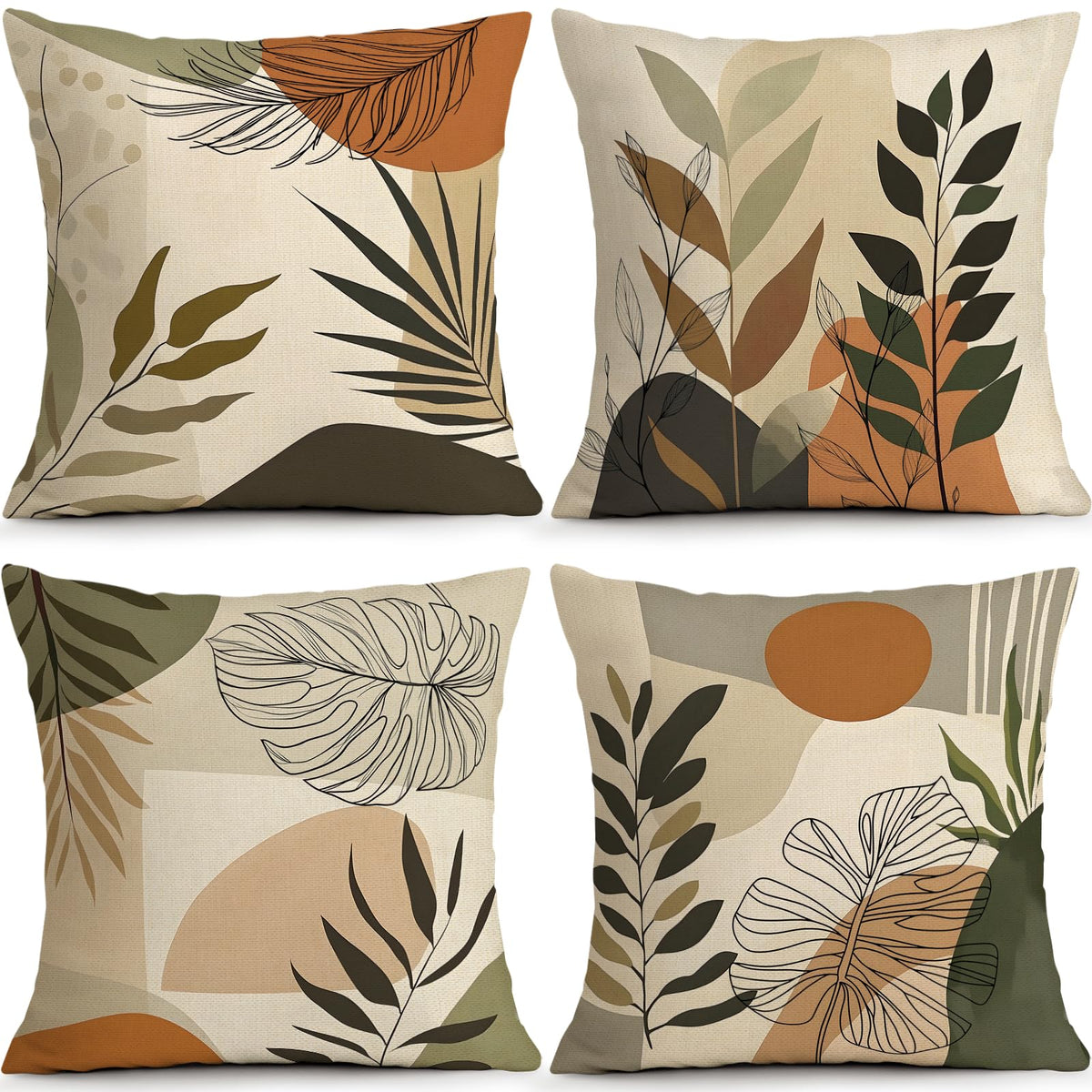 Boho Tropical Leaf Sunset Pillow Covers Set of 4 (Bohemian Geometry 36 / 18" x 18" (Pack of 4))