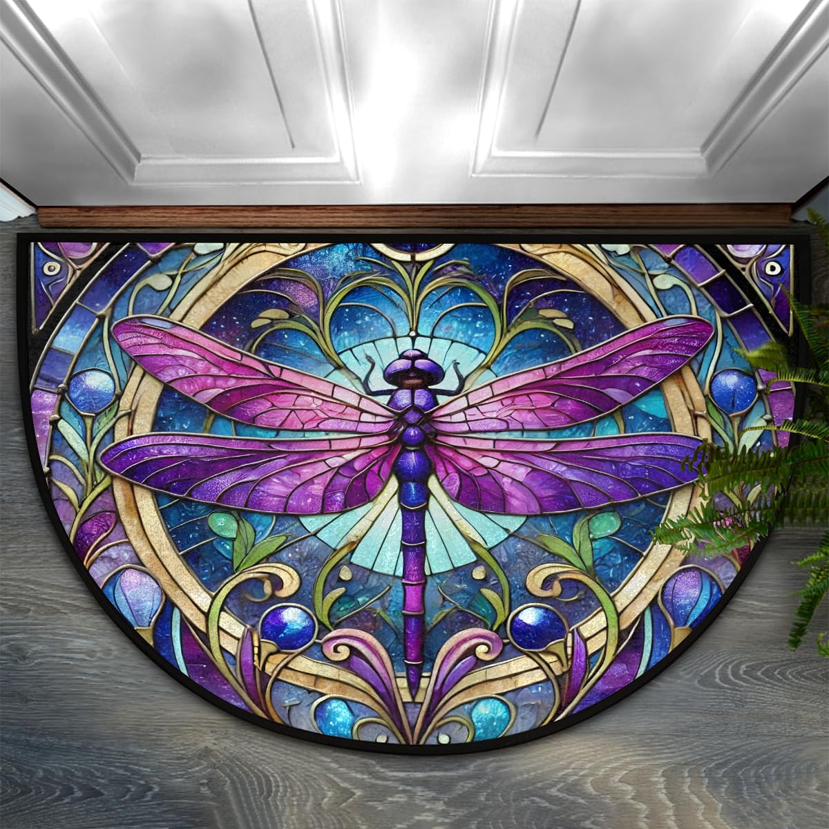 Half Round Doormat Dragonfly Non Slip Semi Circle Area Rug Runner Mat (C 01)