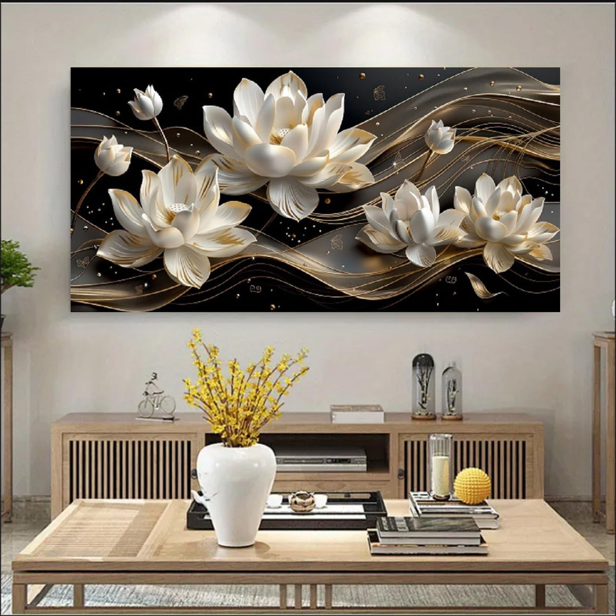Flower Wall Art Large Canvas Painting Abstract Wall Decor Petals Poster White Browm Picture Office Artwork for Walls Modern Prints Bedroom Wall Art Living Room Kitchen Home Decorations (FlowerB / 48"L x 24"W)