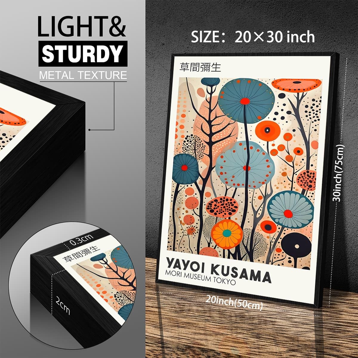 Yayoi. Kusama Black Framed Canvas Wall Art Vintage Japanese Painting Posters Tokyo Aesthetic Prints Infinity Dots Picture Modern Ukiyo (Black Framed / Japanese Art 009 / 30"L x 20"W)