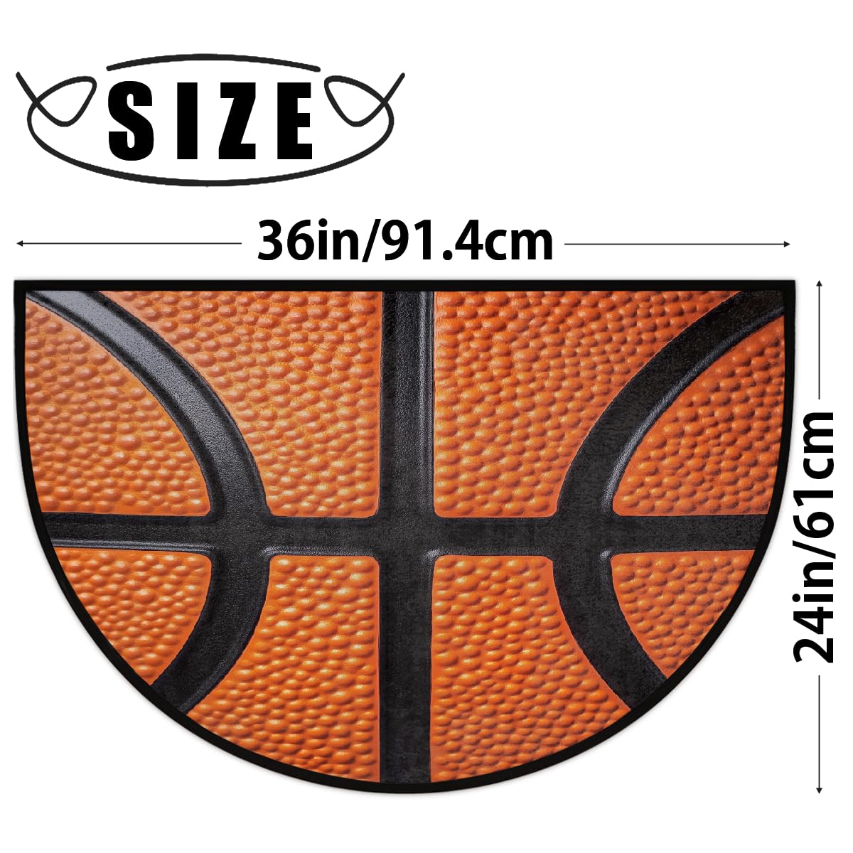 Basketball Lace Half Round Door Mat Indoor Entrance Low Pile Non Slip Absorbent Semi Circle Welcome Mats Doormats 36x24 in Floor Mats for Home Kitchen (Basketball Lace Texture)