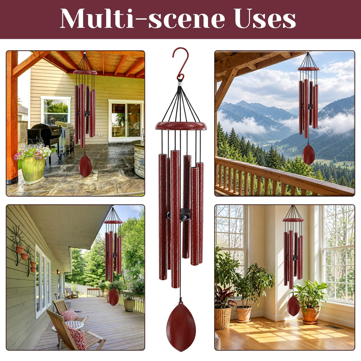 36 Inch Deep Tone Wind Chimes for Outside (36"ruby Red)