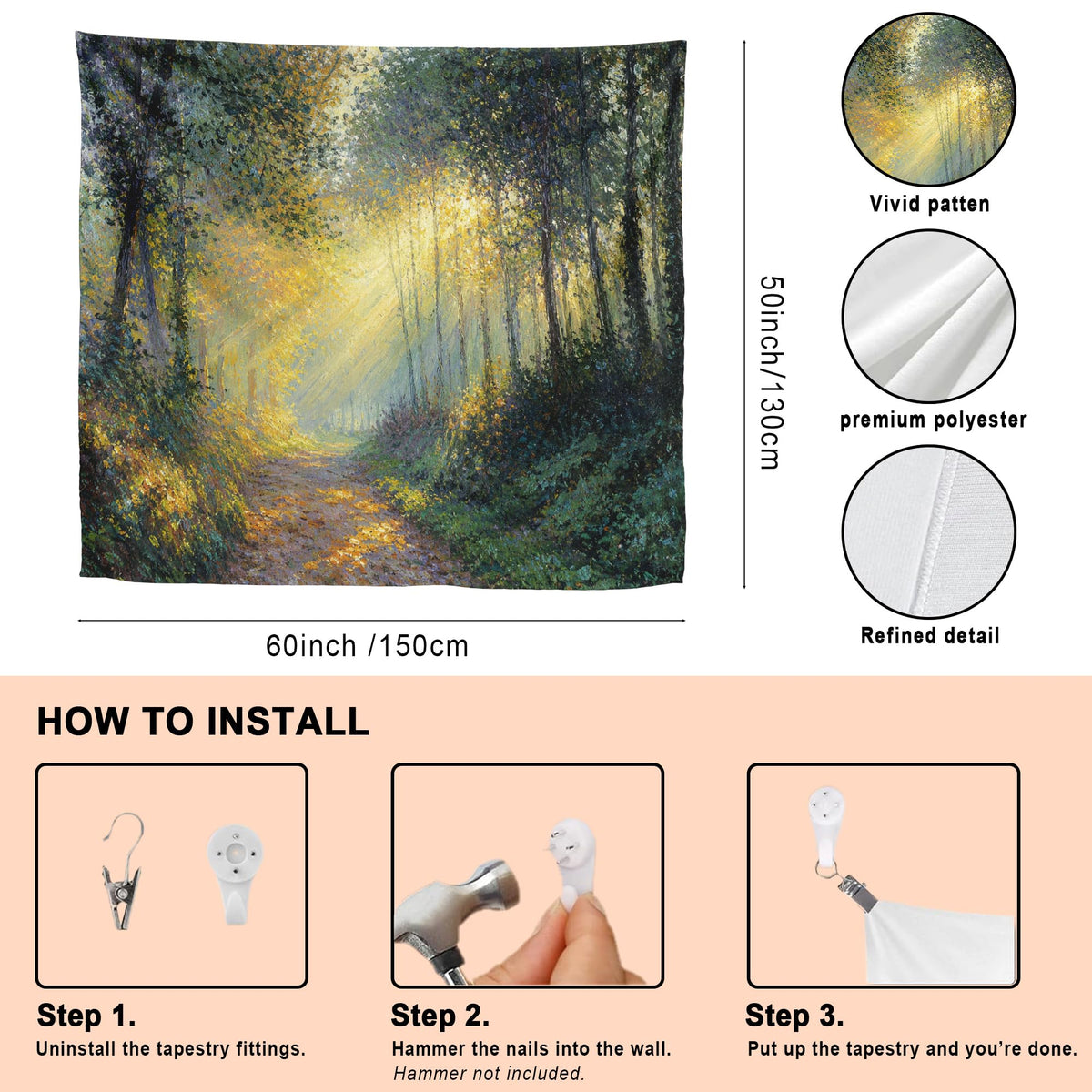 Sunlit Forest Tapestry 60x50 (Golden Forest Sunlight)