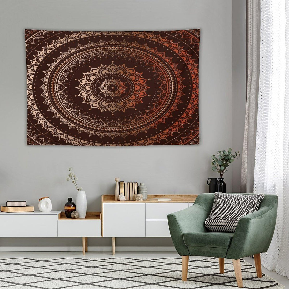 Mandala Tapestry Wall Hanging Enclosing Magic Circle Egyptian Folkloric Culture Pattern Tapestries Home Decor for Living Room Bedroom Farmhouse Apartment Dorm 60"x90" (60"L x 90"W / Mandala-43)