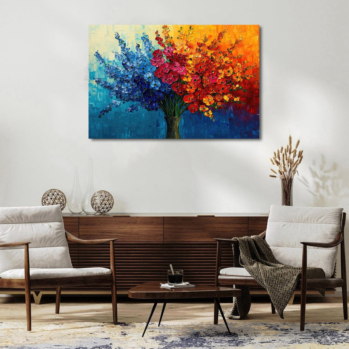 Large Colorful Wildflower Canvas Art Bedroom Daisy Poppy Picture Living Room Wall Decor Abstract Nature Plant Wall Art Bouquet Flower Painting Watercolor Floral Poster Artwork Home Decorations 32x48” (48"L x 32"W / Abstract Bouquet)