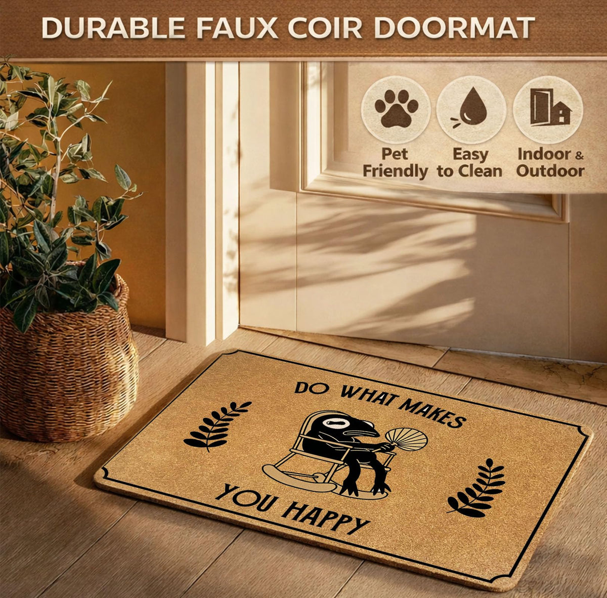 Retro Zen Frog Do What Makes You Happy Coir Welcome Doormat 17x30 (Happy Frog)