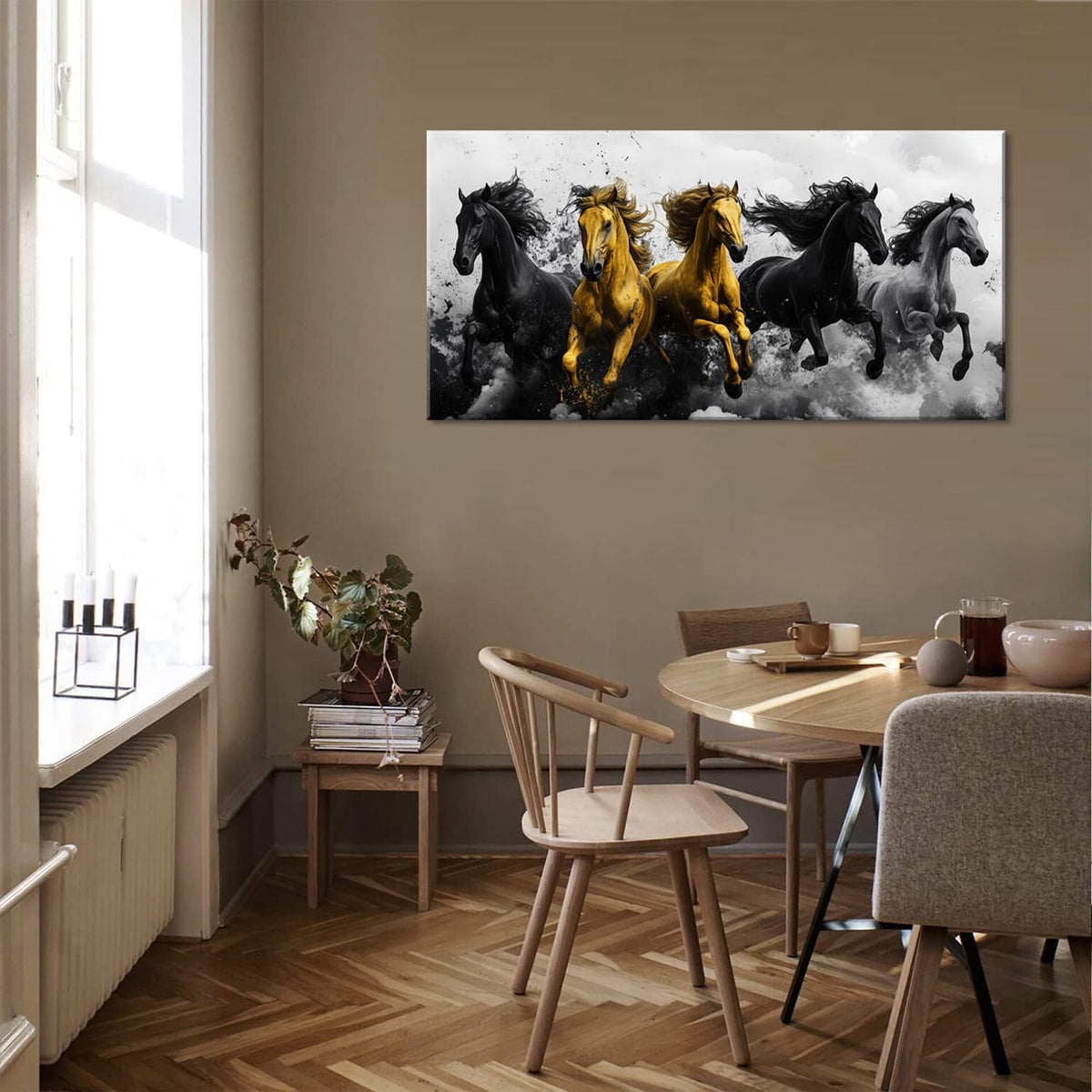 Gold Running Horses Wall Art for Living Room Office Abstract Dynamic Movement Modern Painting Prints Contemporary Canvas Artwork Dining Bedroom Decor Extra Large (Abstract / Black Gold Gray Horses Wall Art / 58"L x 28"W)