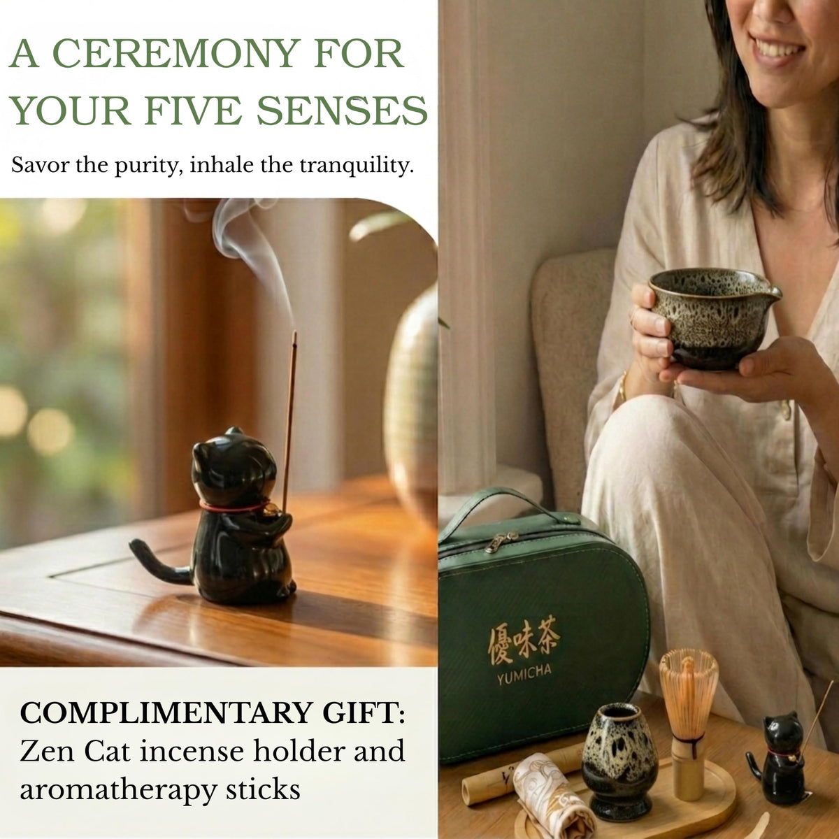 YŪMICHA Matcha Whisk Set (Green/Black)
