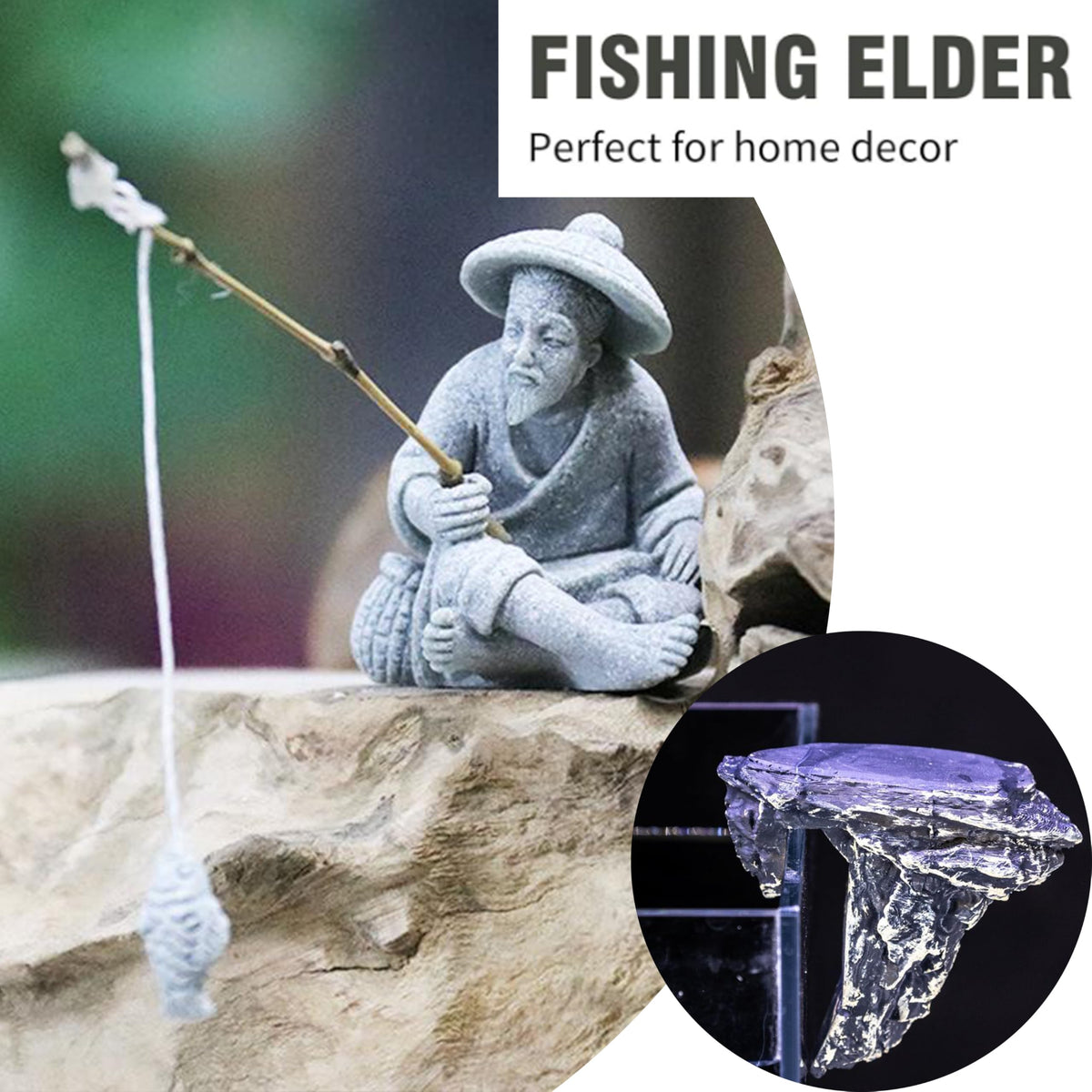 Zen Fisherman Statue with Rock (B Fisherman)