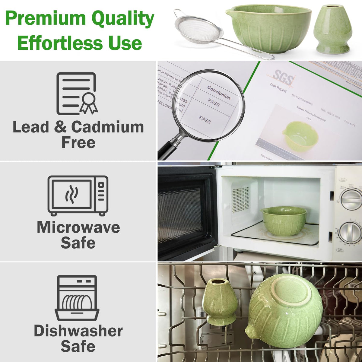 Matcha Whisk Set Ceramic Bowl Kit with Spout (Matcha Set-Green)