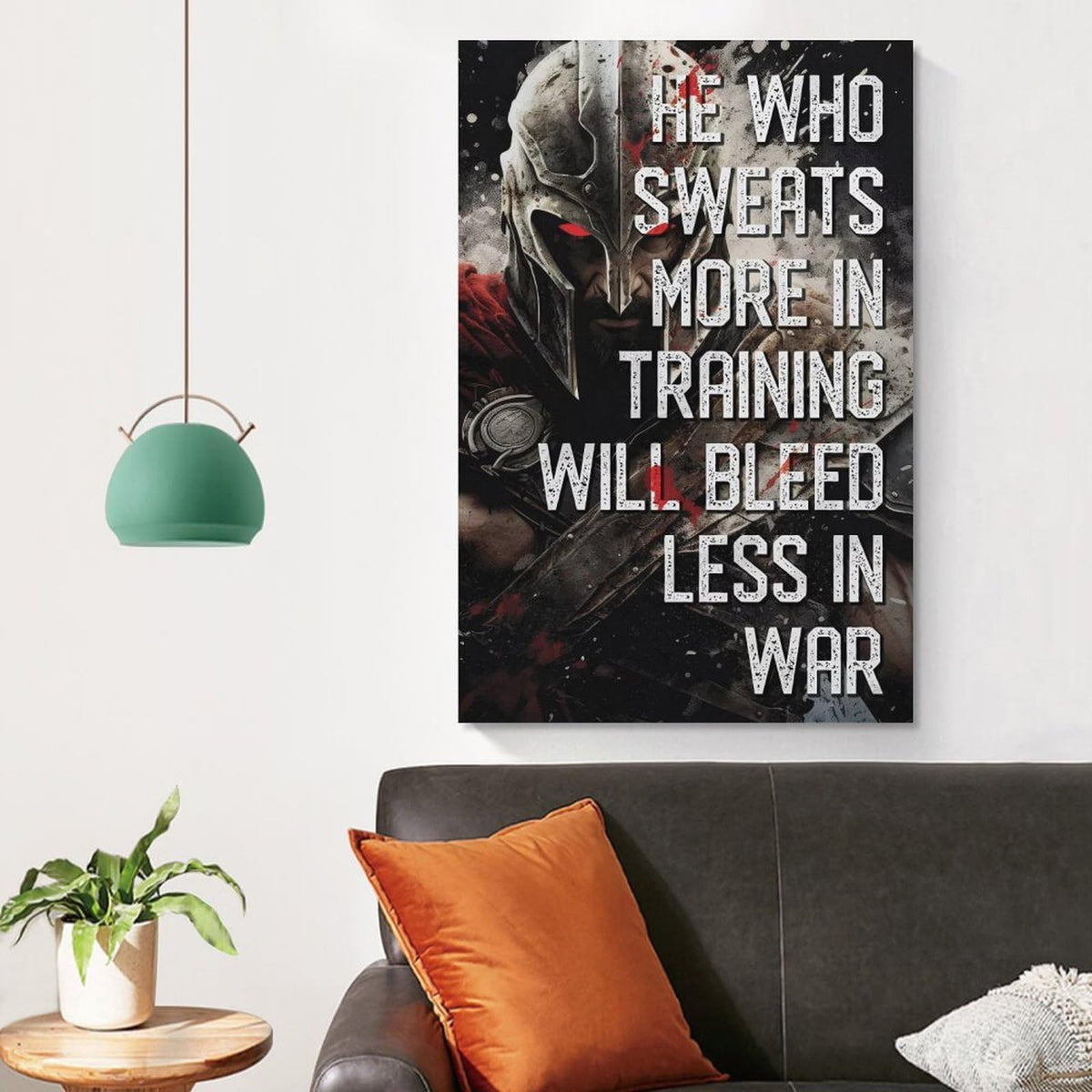 He Who Sweats More In Training Spartan Warrior Canvas Printing Wall Art Prints Wall Decor Posters Gym Motivation Banner Fitness Quote Dark Industrial Office Bedroom Decor 16x24inch (style-38 / 16x24inch(40x60cm) Unframe)