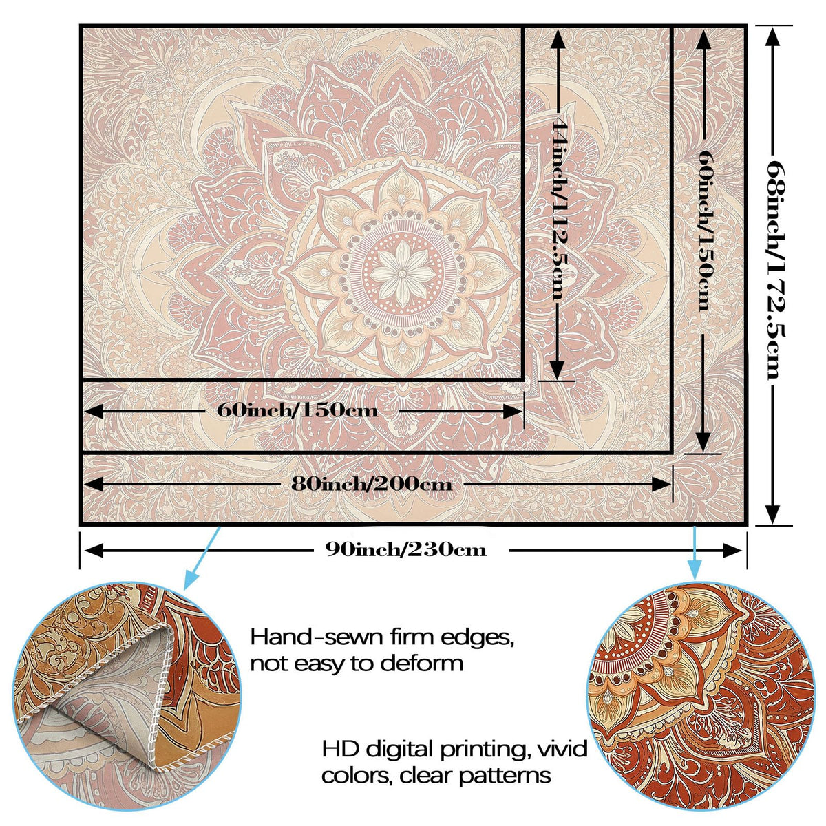 Tapestry Ornate Floral Mandala Tapestries Bohemian Indian Tapestries Elegant Pattern Wall Tapestry Bedroom Dormitory Living Room Decoration 60"x44" (60"L x 44"W / Earth Tones)