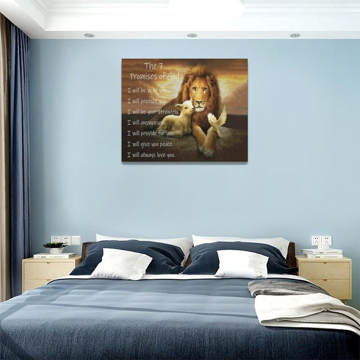 Lion of Judah Wall Art Christian Scriptures Canvas Prints Religious Lion and Dove Pictures Wall Decor the 7 Promises of God Painting Modern Artwork Home Decoration for Bedroom Living Room 20"x16" (Lion / 20"L x 16"W)