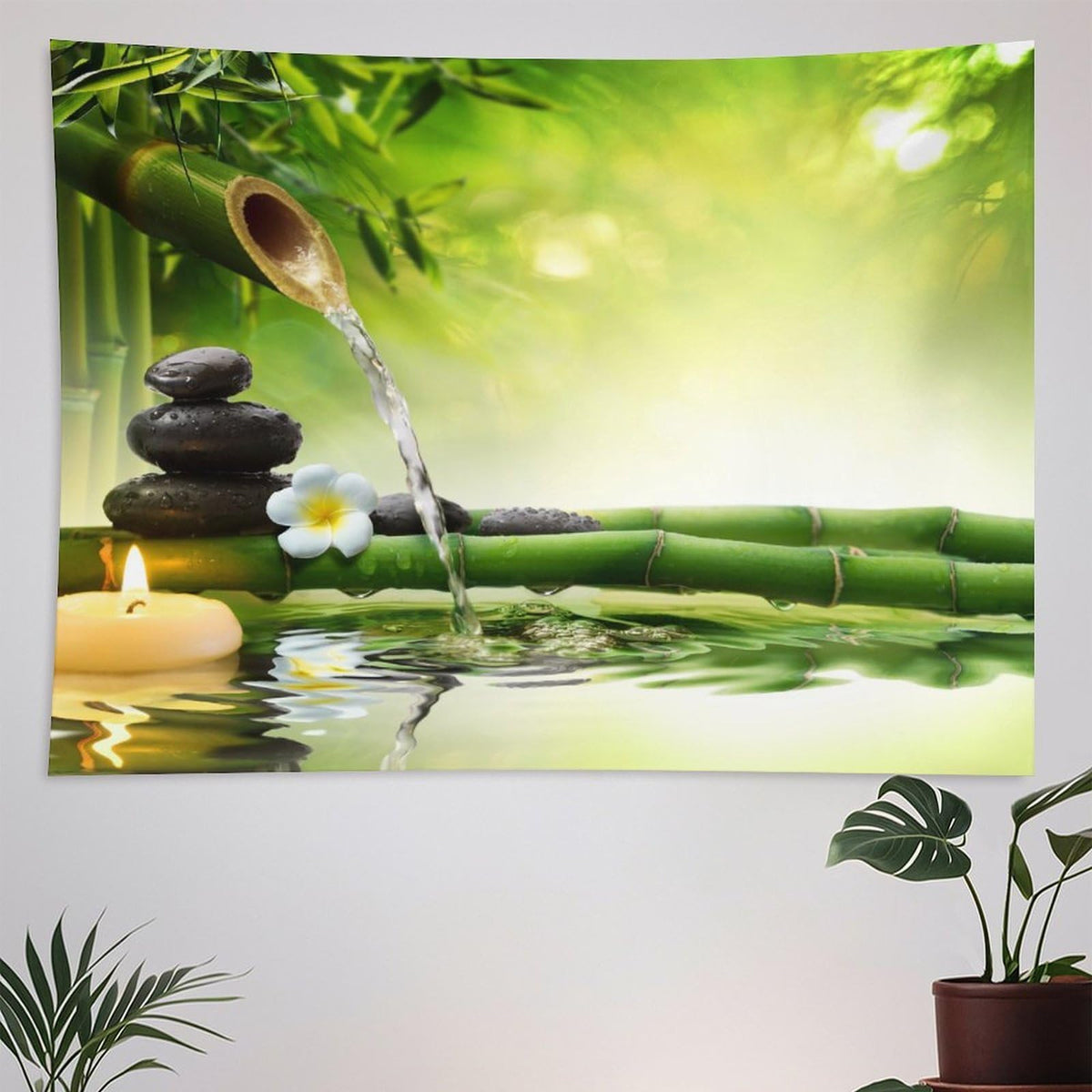 Meditation Tapestry Wall Hanging Zen Garden Pond Flower Pebble Stone Bamboo Stalks Candle Spa Yoga Tapestries Home Decor for Living Room Bedroom Farmhouse Kitchen Dorm 60"x90" (60"L x 90"W / Zen-14)