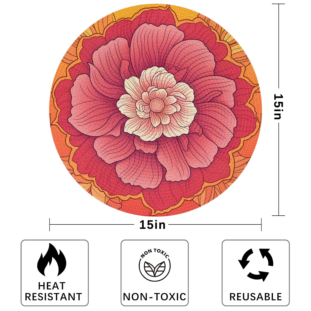 Flower Woven Placemats Round Placemats Set of 4 Festival Party (A 018 / 4 pieces)