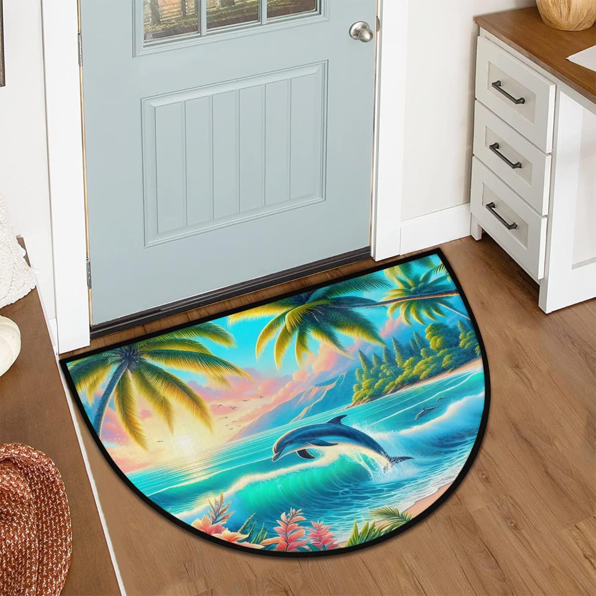 Palm Tree Half Round Rug Half Moon Door Mat Half Circle Rugs (D:color 3)