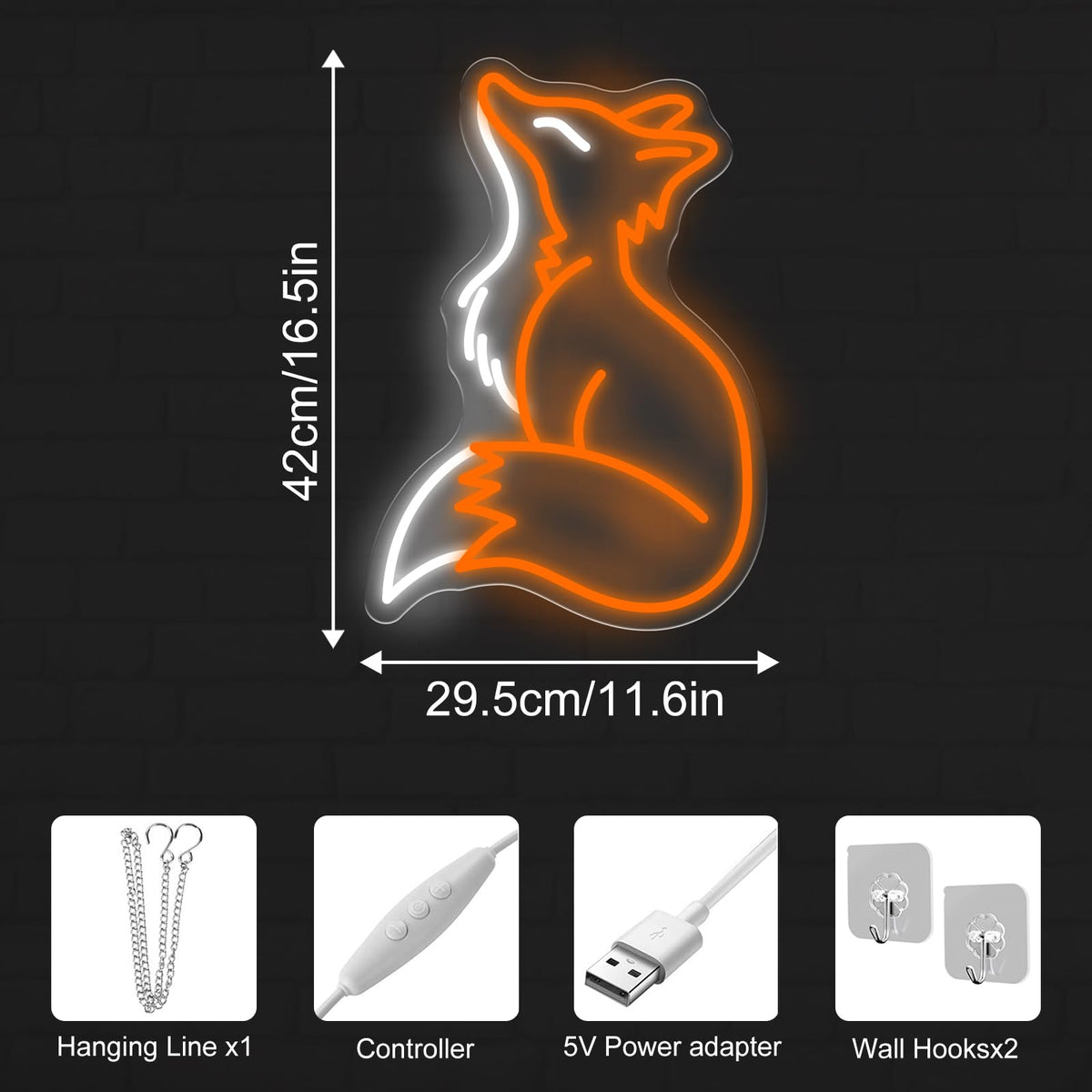 Fox Neon Sign for Kids Bedroom Nursery (Orange Fox)