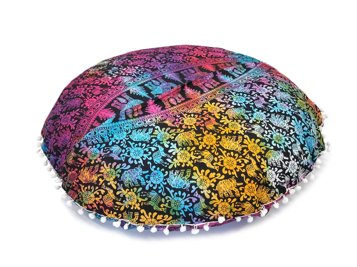 Large Hippie Floor Pillow Cover Mandala Meditation Cushion Case Pouf Cover Round Poufs Cover Bohemian Floor Cushion Cover Outdoor Fireplace Yoga Living Room Decor 32" Multi (Multi-color Peacock)