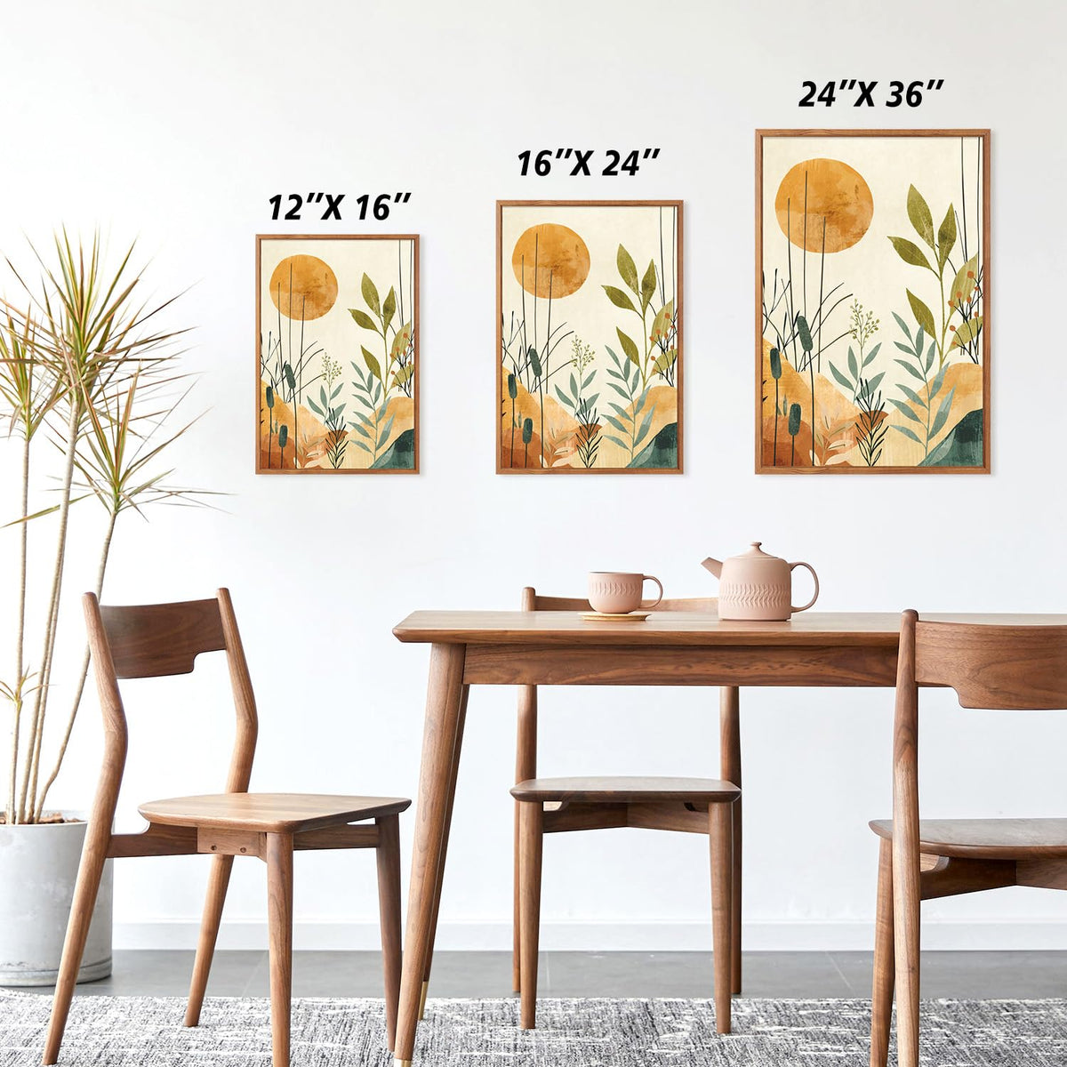 Boho Botanical Framed Wall Art Set (Boho floral / 16"L x 24"W)
