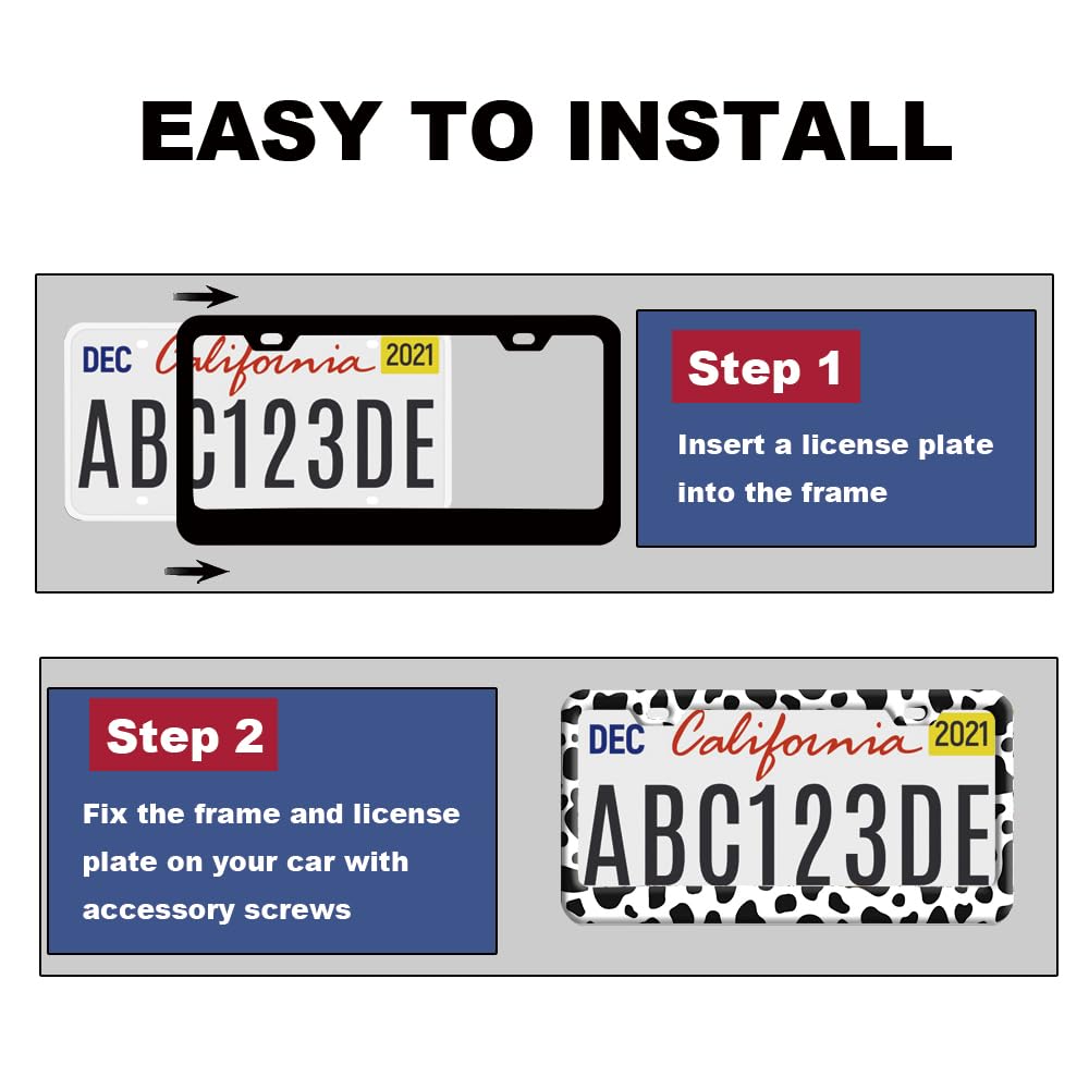 Cow Print License Plate Frame for Women 1Pc Car Tag (for animal- cow / 1 pack)