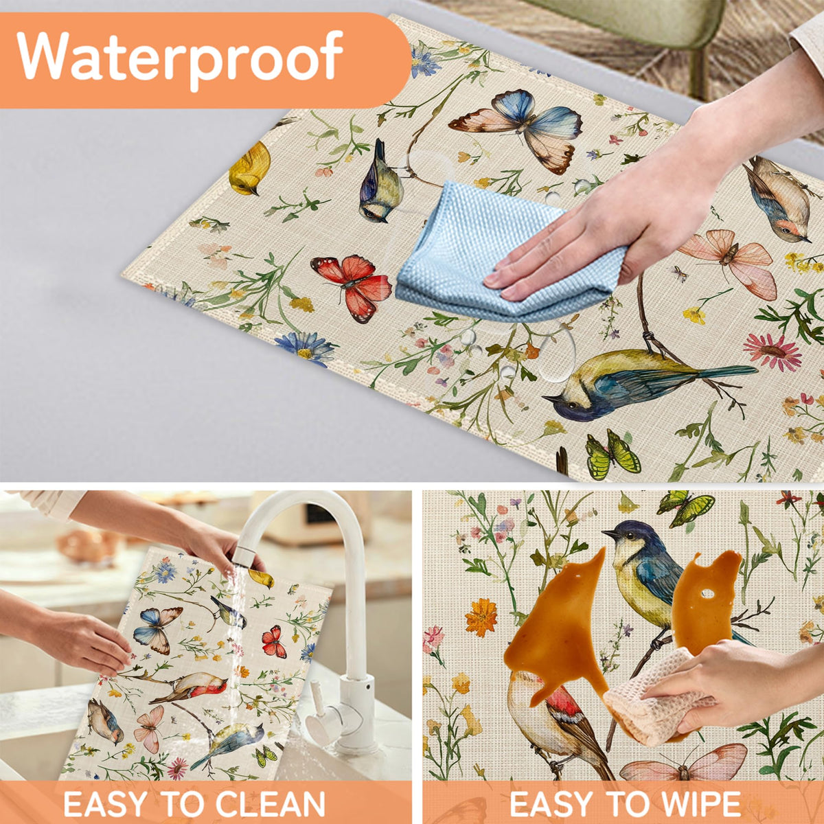 Vintage Bird Placemats Set of 6 (Vintage Bird Butterfly Flower)