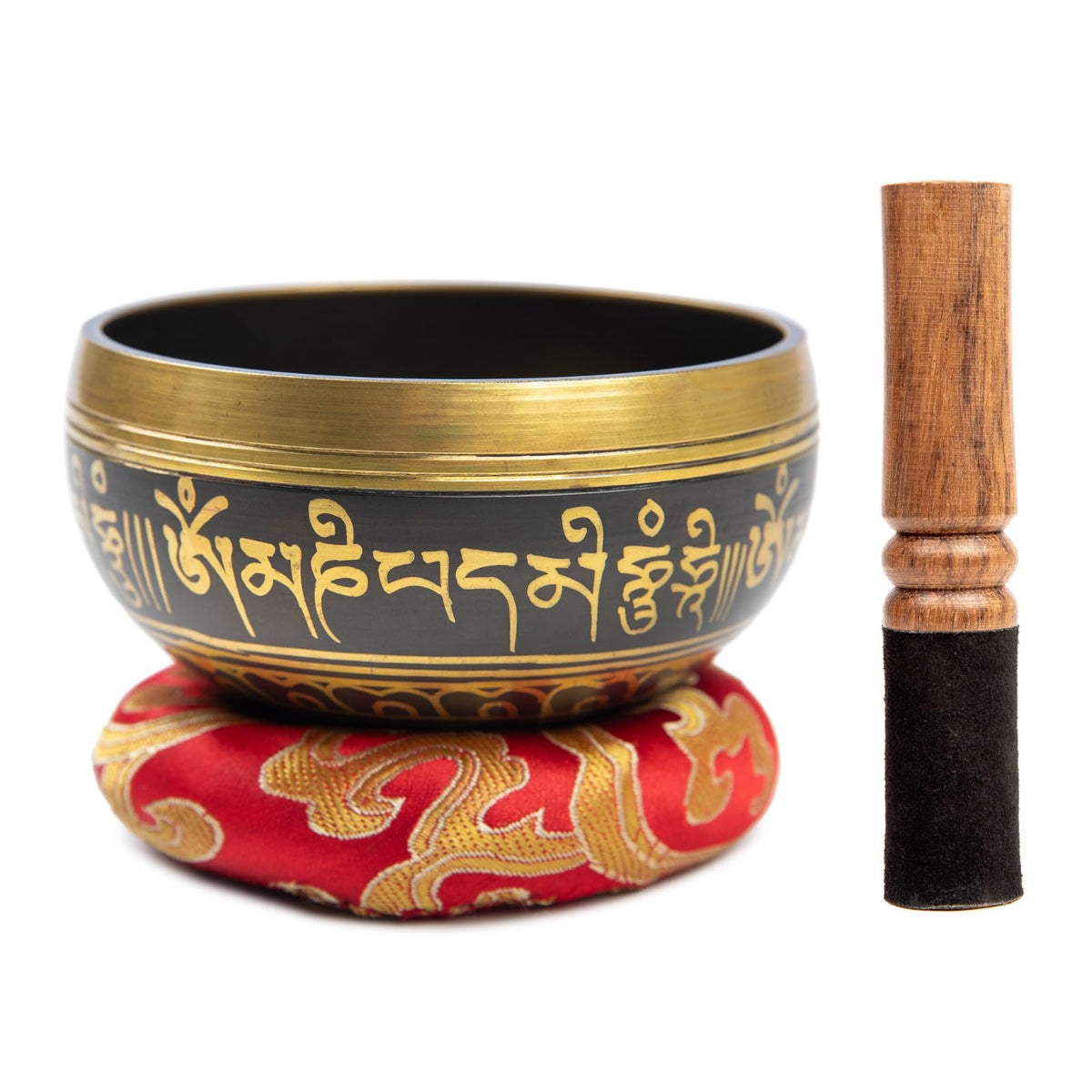 Tibetan Singing Bowl Set Brass (Black & Red)