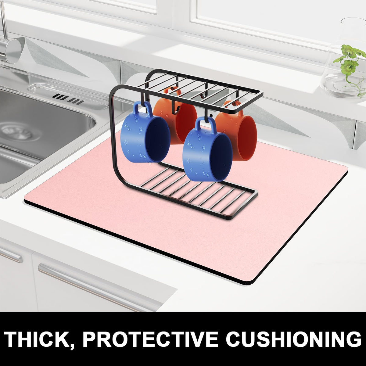 Dish Drying Mat for Kitchen Counter (A-pink / 16" x 18")