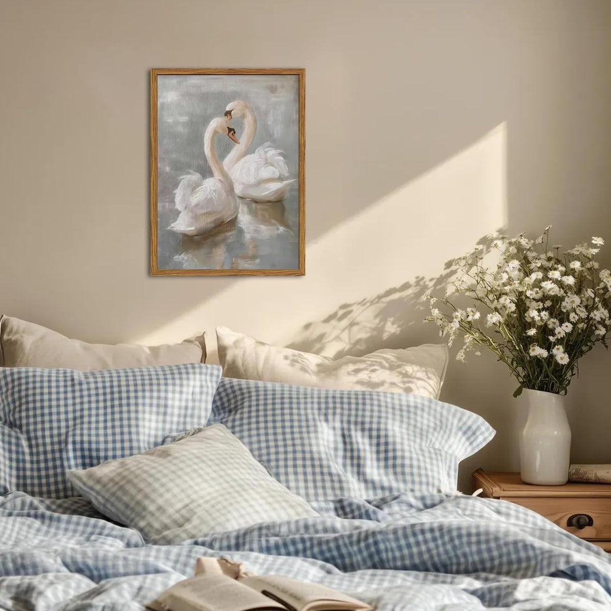 Framed Vintage Swan Canvas Wall Art (Swan / 16"L x 12"W)