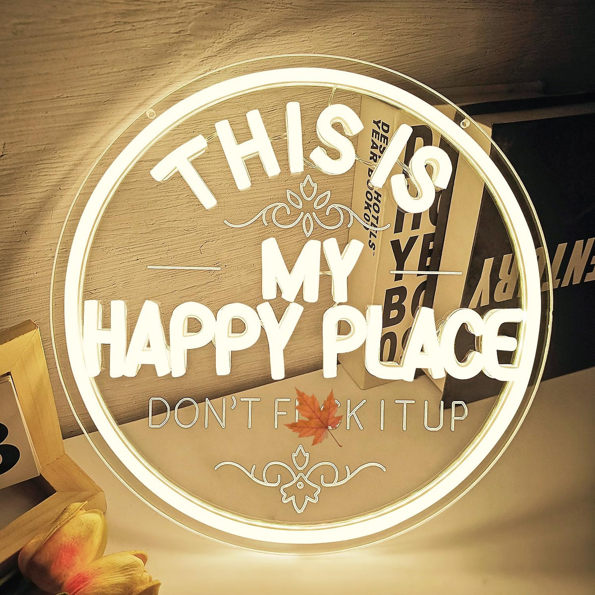 This is My Happy Place don't F it up Neon Sign Dimmable Funny Farmhouse Led Sign This Is My Happy Place Sign Humorous Neon Lights for Home Garden Bar Wall Decor (HappyPlace)