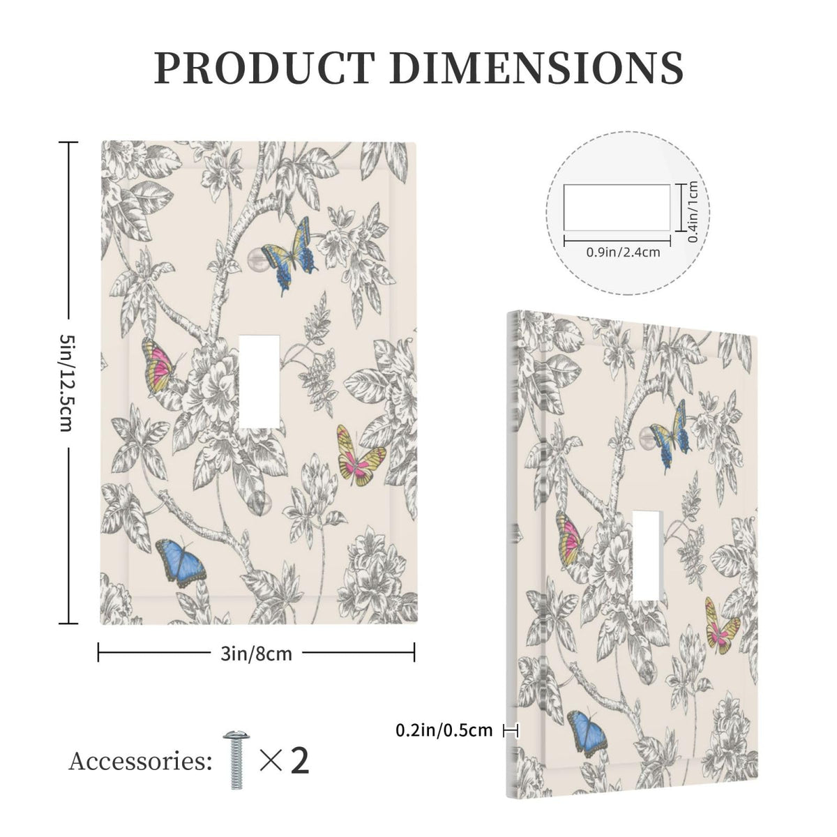 Beige Tree 1 Gang Light Switch Cover Single Toggle WallPlate Decorative Faceplate Electrical Switchplate Colour Line Tree Life Spring Fantastic Fairy Forest Flower Butterfly Bathroom Kitchen Decor (Jumbo Size 1-Gang Toggle / Colorful Butterfly Flowers)