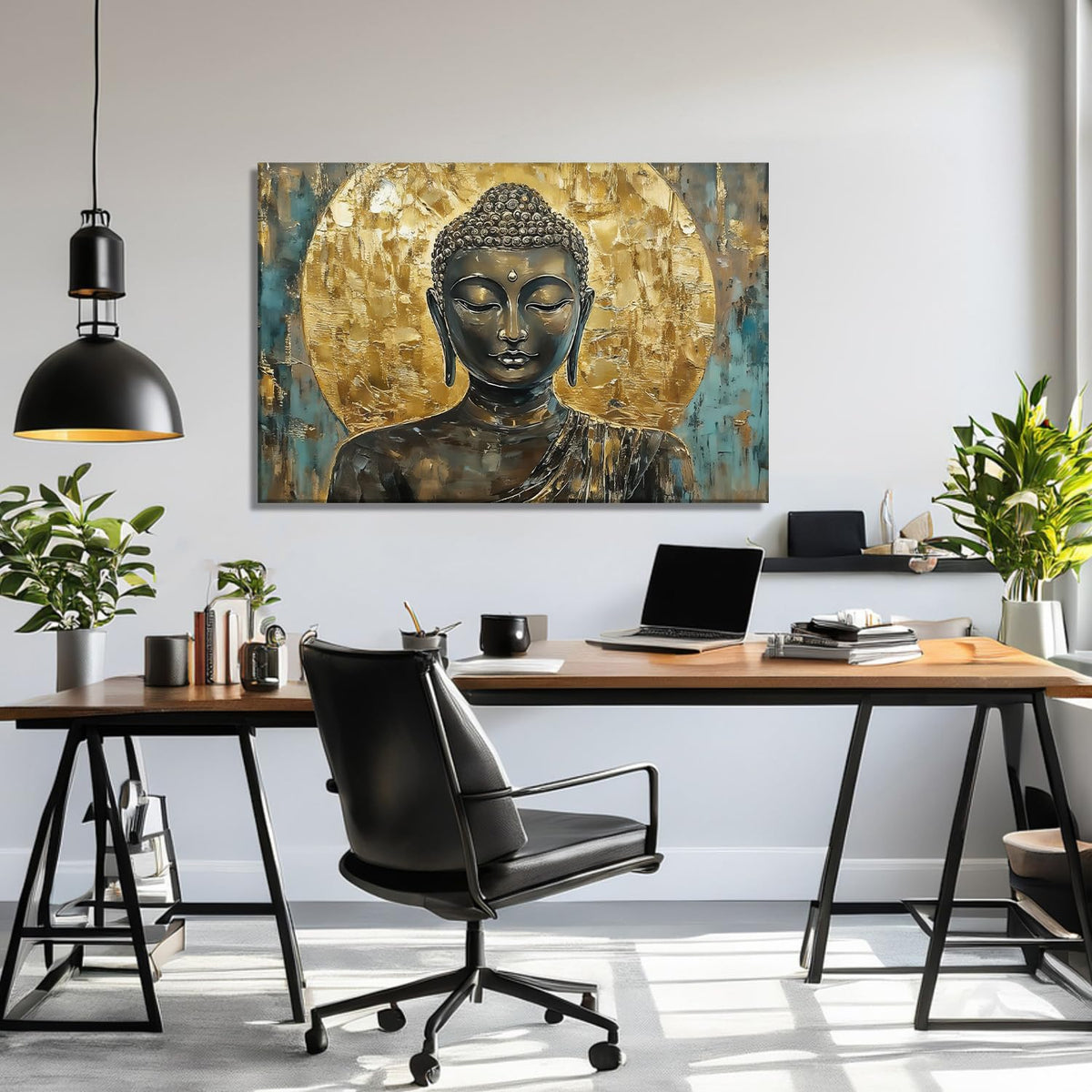 Buddha Canvas Wall Art Zen Wall Decor Bronze Buddha Pictures Religious Painting Vintage Gold Prints Meditation Spiritual Room Bathroom Living Room Office Decor Framed (36"L x 24"W / Buddha-9)