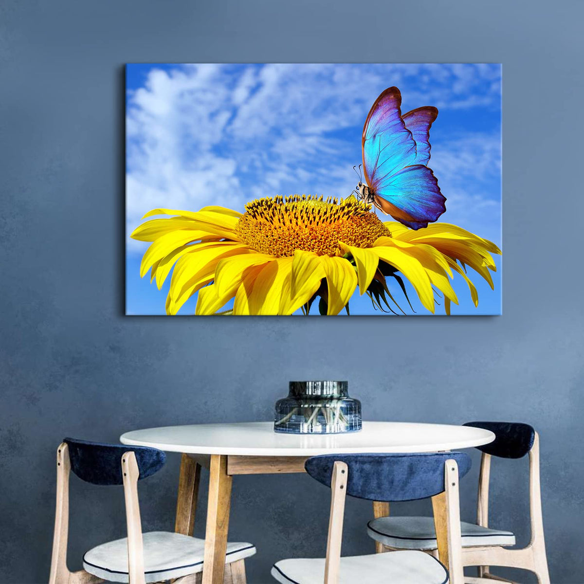 Sunflower Canvas Wall Art Butterfly Pictures for Living Room Decor Large Size Sunflower Scenery Giclee Prints Painting Bathroom Kitchen Nature Floral Posters Modern Artwork Bedroom Home Decoration (48"L x 32"W / Sunflower Butterfly)