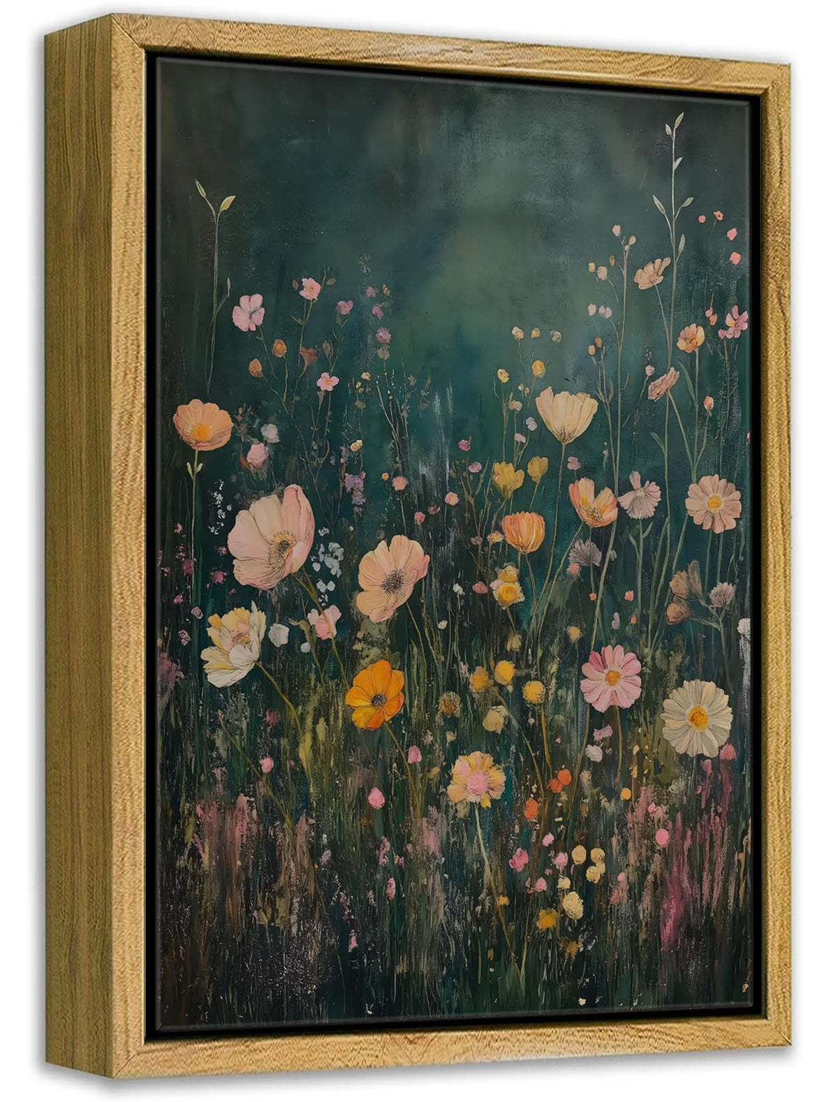 Framed Dark Moody Wildflower Wall Art Vintage Botanical Wildflower Field Floral Poster Print Nature Landscape Aesthetic Picture Wall Decor for Bedroom Living Room Home Decoration 8x10in (Wildflower / 10"L x 8"W)