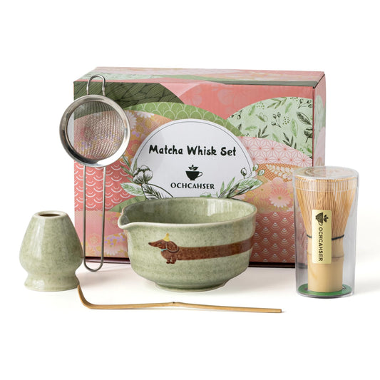 Matcha Set with Dog Pattern (Mottled Green)