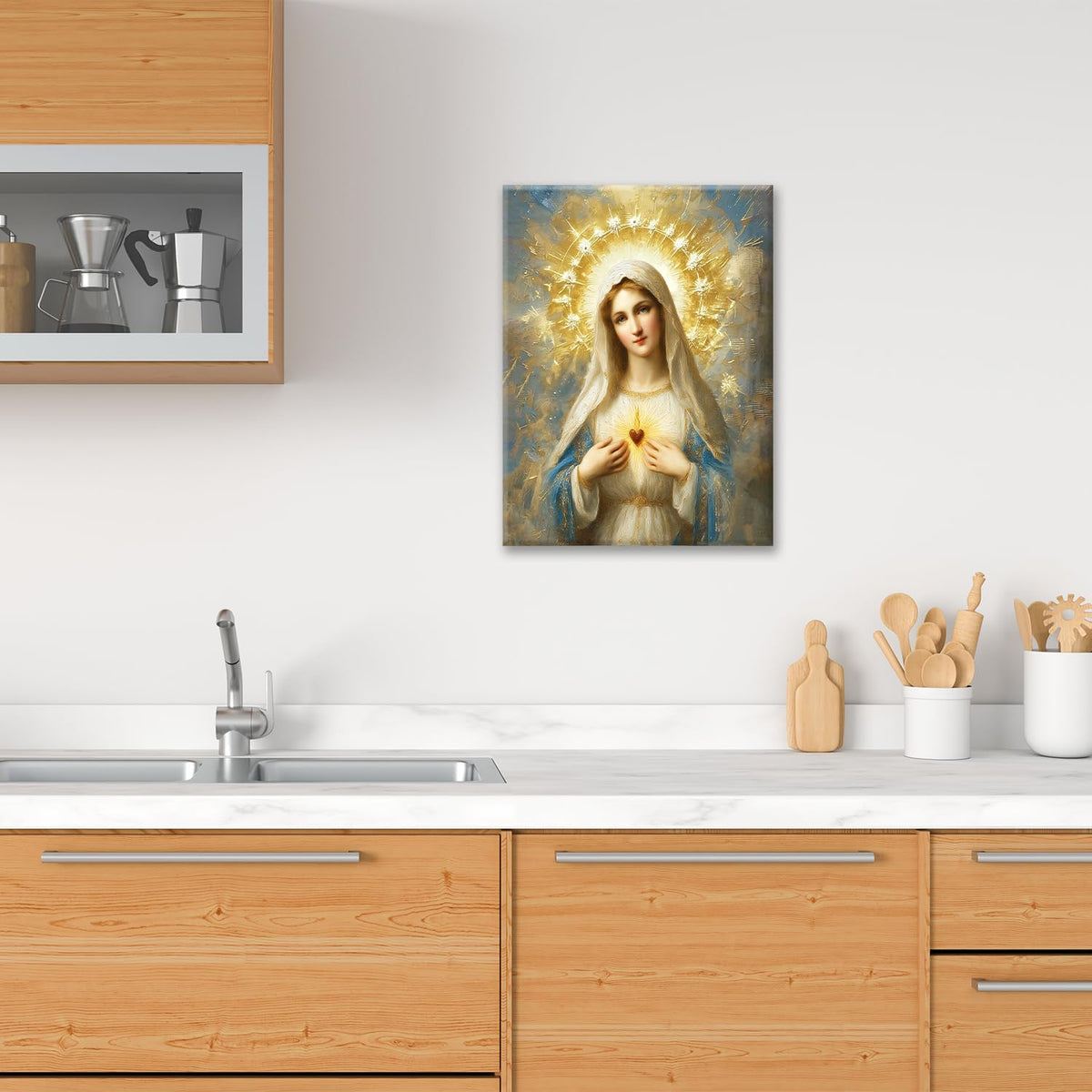 Christian Virgin Mary Wall Art Mary Mother Of God Jesus Canvas Wall Decor Catholic Pictures Christ Paintings Prints Religious Bible Artwork Framed Decorations For Church Prayer Room Bathroom Bedroom Living Room Gifts 16" x 20" (Mary / 20"L x 16"W)