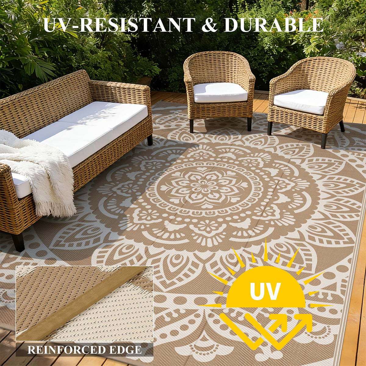 Waterproof Outdoor Rug 8'x10' Brown (Flower Brown / 8' x 10')