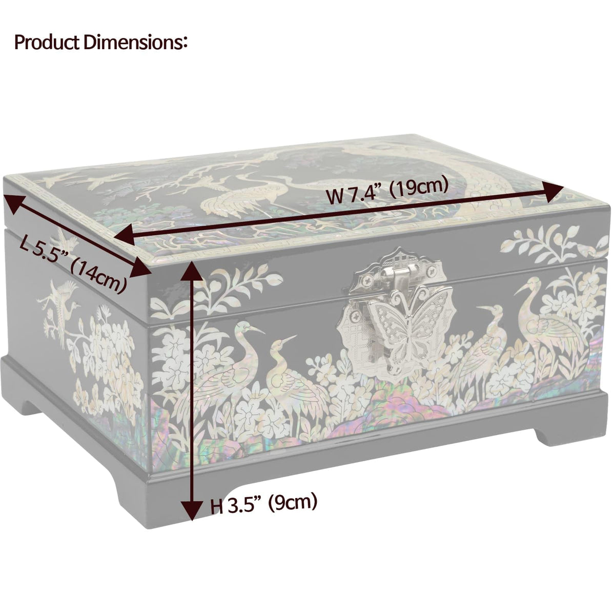 Mother-of-Pearl Crane Jewelry Box | Wooden Make | Two-Layer Velvet Interior | Mirror Lid | Lacquer Finish | Handmade Korean Art | Valentine’s & Mother’s Day Gift (Crane)