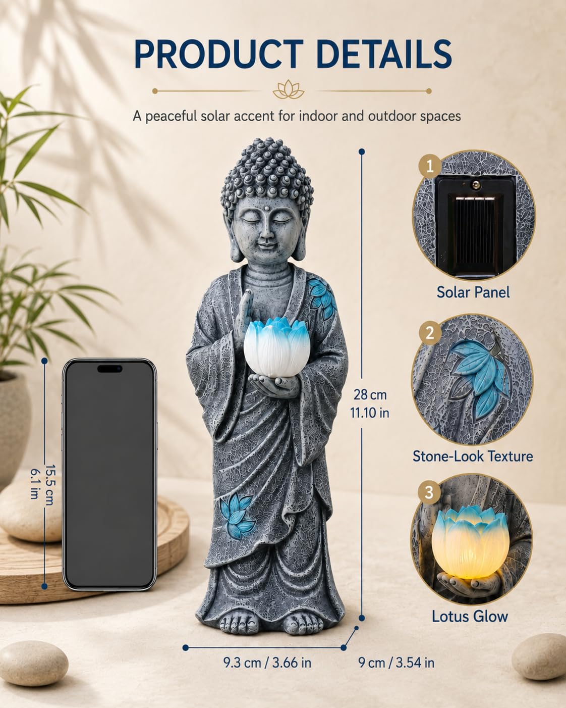 Solar Buddha Garden Decor (28CM Grey)